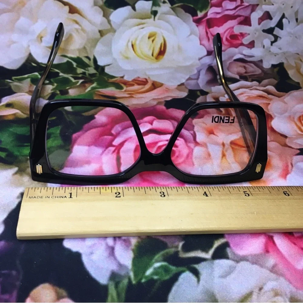 Fendi Roma Black acetate large frames glasses with gold FE500851 new